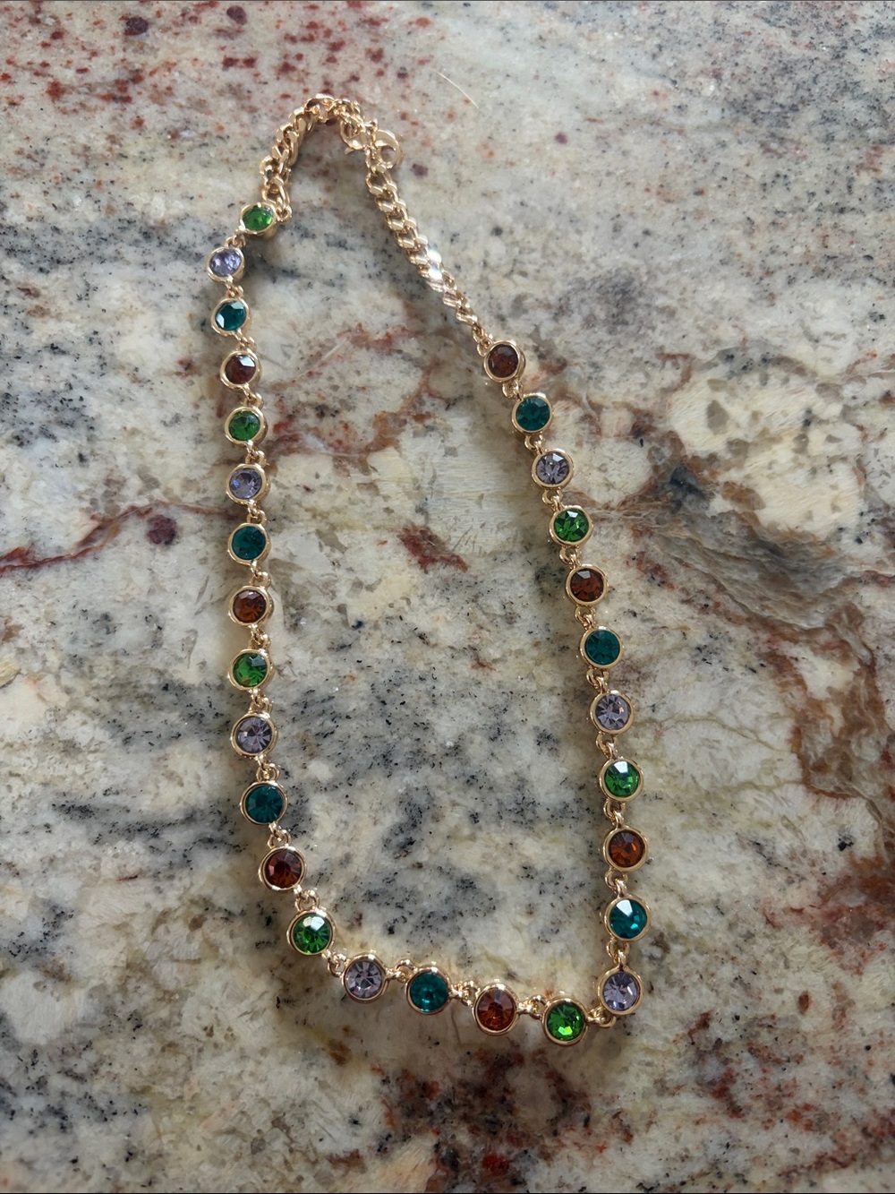Park Lane Gold-Tone Necklace with Green, Teal, Purple and Amber Stones